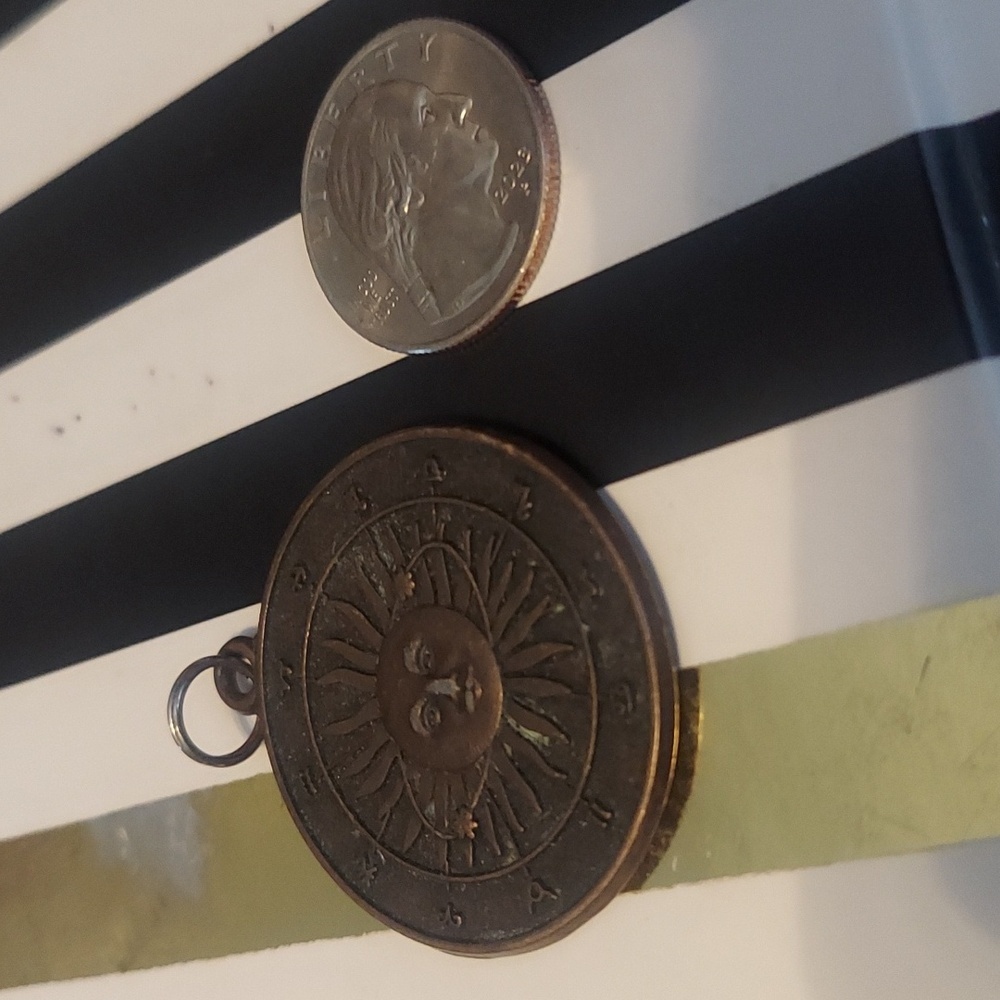 Retro inspired brass zodiac calendar pendant
